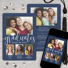 Anúncio Marinho de Colagem de Fotos de Graduação Tripla e 