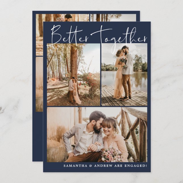 Anúncio Marinho moderno - noivado de 6 fotos com script ch (Frente/Verso)