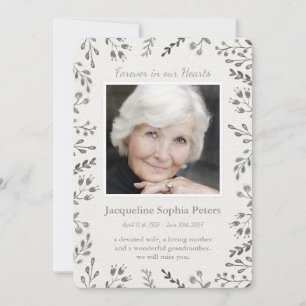 Anúncio Memorial Floral Moderno em Branco e Cinza