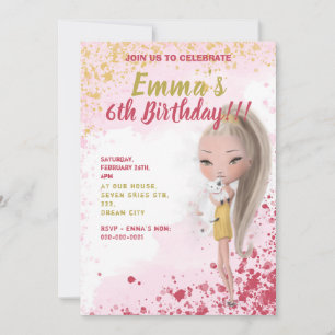 Anúncio Menina bonita com um caráter de aquarela de gato