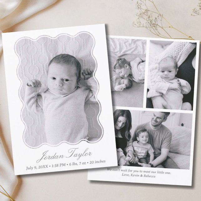 Anúncio Menino neto neutro de sexo neutro moderno e mínimo (Modern Minimal Elegant Gender Neutral Newborn Baby Announcement)