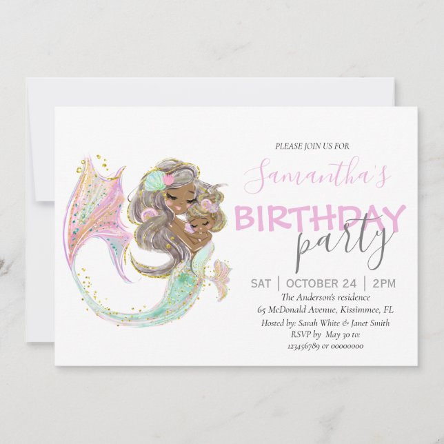 Anúncio Mermaid Birthday Sweet Little Mermaid Nautical  (Frente)