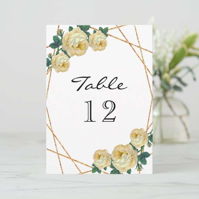 Anúncio Mesa Floral Amarelo Elegante Glitter Dourado Não (Em pé/Frente)