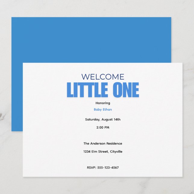 Anúncio Minimal Baby Boy Shower Invitation (Frente/Verso)