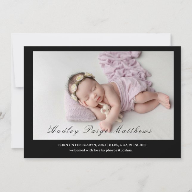 Anúncio Minimal Elegant Script Baby Girl Arrival Card (Frente)