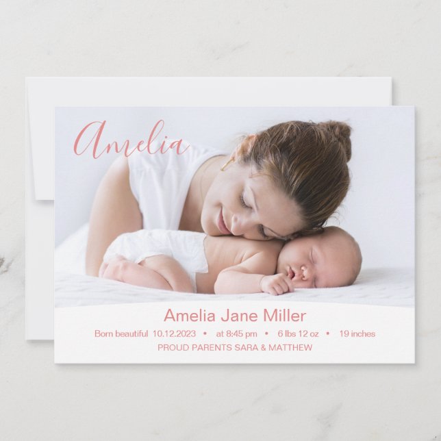 Anúncio Minimal Newborn Photo Birth Announcement Card (Frente)