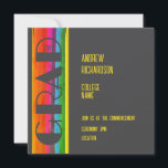 Anúncio Minimal Rainbow Class of Year Graduation Flat Card<br><div class="desc">Celebrate graduation with a clean, modern design. The minimal vertical rainbow stripe creates a bright accent while the bold GRAD lettering and customizable class year keep the look simple and memorable. This graduation collection features personalized gifts perfect for seniors, college grads, and high school graduates who love modern minimal style...</div>