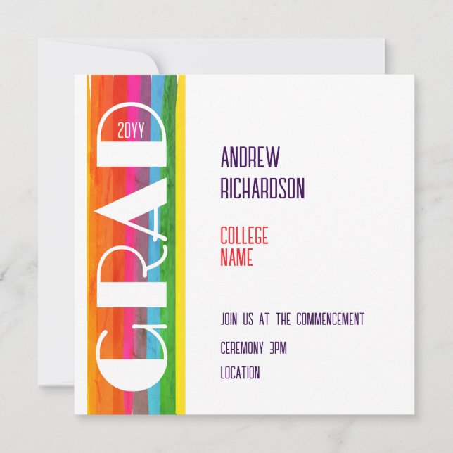 Anúncio Minimal Rainbow Class of Year Graduation Flat Card (Frente)