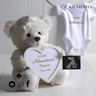Anúncio Minimal White Bear Pregnancy announcement card