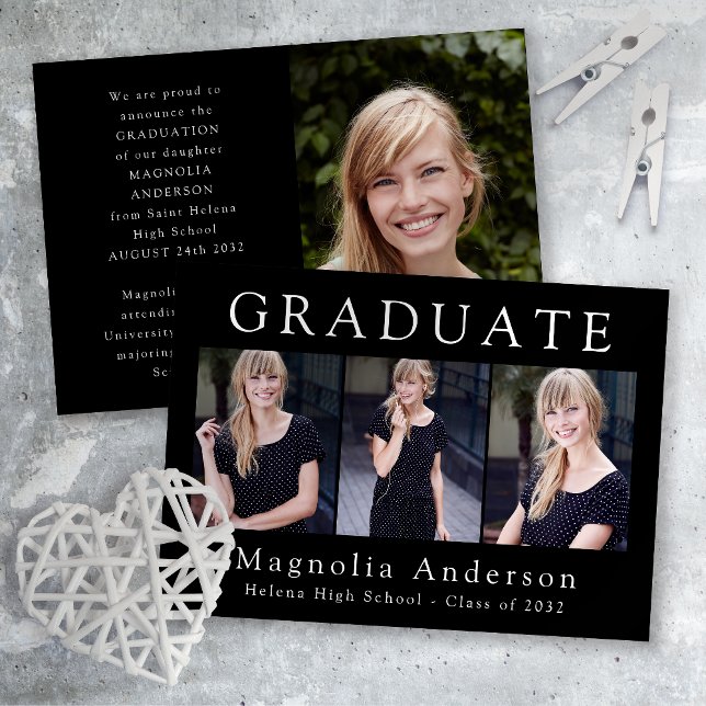 Anúncio Minimalist Graduate Four Photo Announcement (Criador carregado)