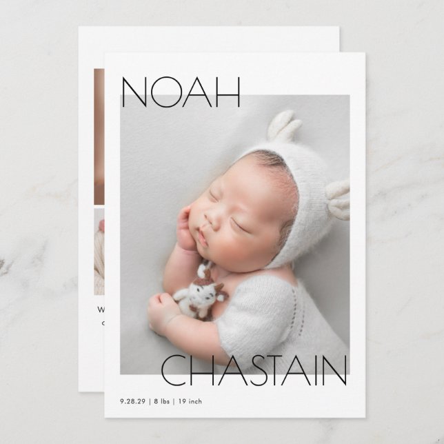 Anúncio Minimalist Modern Newborn Baby Photo Collage Birth (Frente/Verso)