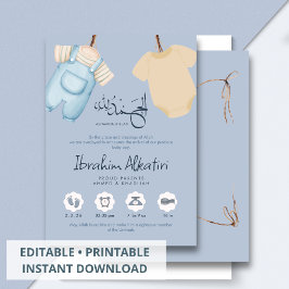 Anúncio Minimalist Muslim Baby Boy Birth Announcement Card