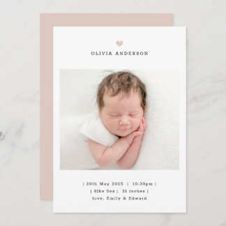 Anúncio Minimalist Pink Heart Girl Birth Announcement