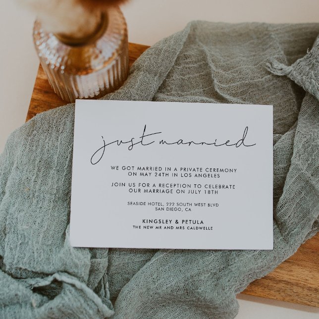 Anúncio minimalista manuscrito de Casados (Minimalist handwritten Just married announcement)