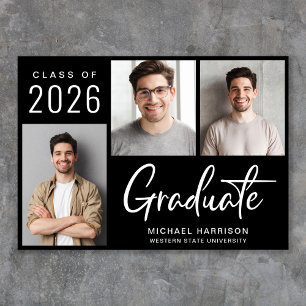 Anúncio Modern 3 Photo Script Black Graduation