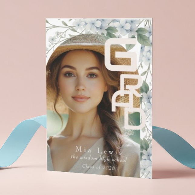 Anúncio Modern Arch Soft Blue Hydrangeas Graduation Photo (Criador carregado)