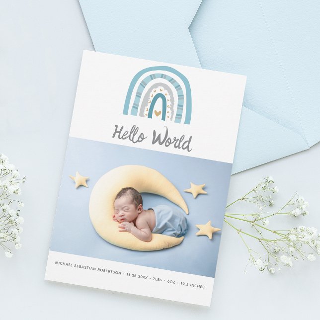 Anúncio Modern Baby Photo Blue Rainbow Birth (Criador carregado)