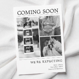 Anúncio Modern Black and White Baby Photo Pregnancy Reveal