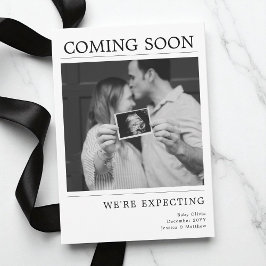 Anúncio Modern Black and White Photo Baby Pregnancy Reveal