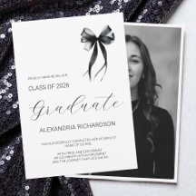 Modern Black and White Simple Bow Photo Graduation