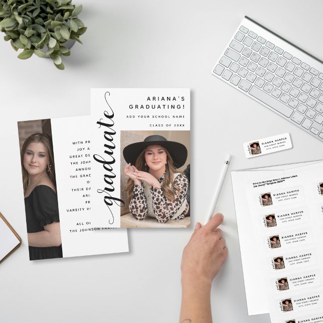 Anúncio Modern Black Script 2 Photo Graduation (Criador carregado)