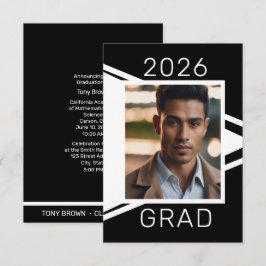 Anúncio Modern Black White Photo Graduation Announcement