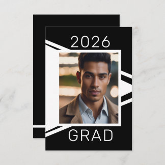 Anúncio Modern Black White Photo Graduation Announcement