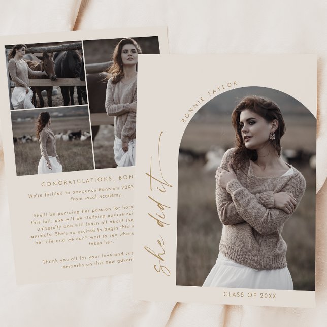 Anúncio Modern Boho Arch Cream Ela Fez Graduação Fotográfi (Criador carregado)