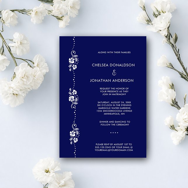 Anúncio Modern Chic Minimal White Floral Navy Blue Wedding (Criador carregado)