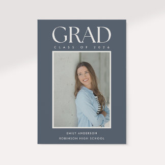 Anúncio Modern Classic Blue Graduation Photo Announcement