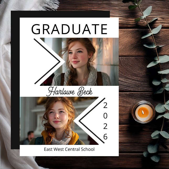 Anúncio Modern Double Chevron Photo Graduation 2026 (Unique Modern Double Chevron Photo Graduation 2026 Announcement Card - Print | Digital)