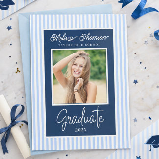 Anúncio Modern Elegant Blue White Photo Graduation  