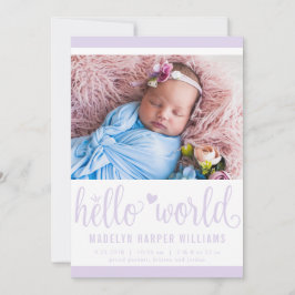 Anúncio Modern Hello World Photo Purple Birth Stat