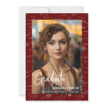 Modern Maroon Math Script Photo Graduation 