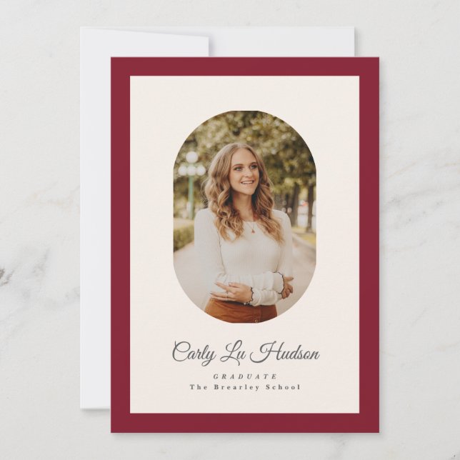 Anúncio Modern Maroon Oval High School Photo Graduate (Frente)