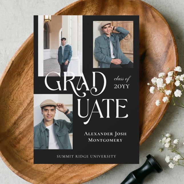 Anúncio Modern Minimal Trendy Grad Photo Collage Graduate (Modern Minimal Trendy Grad Photo Collage Graduate Announcement)