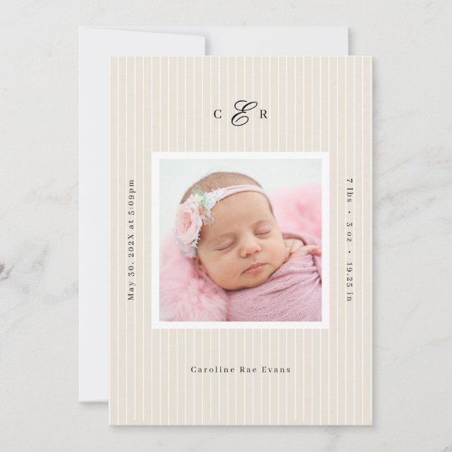 Anúncio Modern Monogram Photo Birth Announcement (Frente)