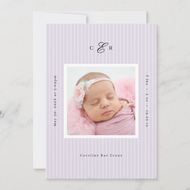 Anúncio Modern Monogram Photo Birth Announcement (Frente)