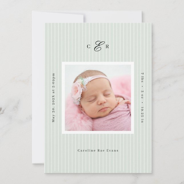 Anúncio Modern Monogram Photo Birth Announcement (Frente)