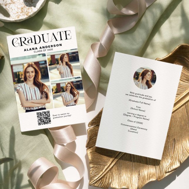 Anúncio Modern Photo Graduation Announcement QR Code Video (Criador carregado)