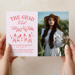 Anúncio Modern Pink and White Stripe Photo Graduation