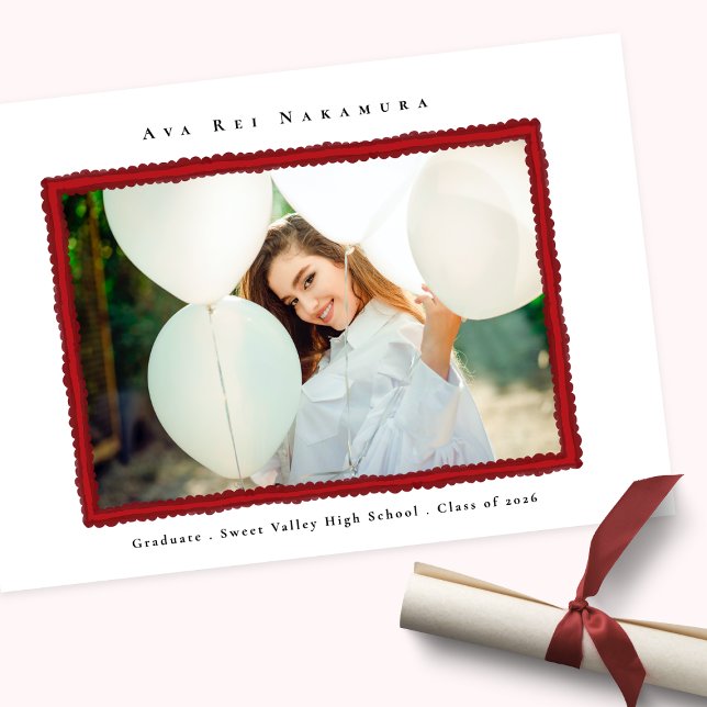 Anúncio Modern Red Photo Frame Graduation Class of 2026 (Criador carregado)