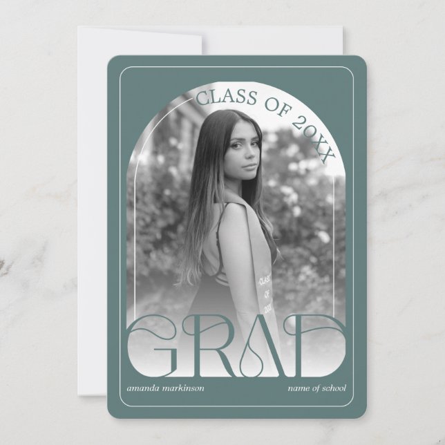 Anúncio Modern Sage Green Arch Graduation Announcement (Frente)
