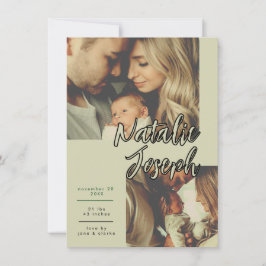 Anúncio Modern Sage Green Unique Script Birth Announcement