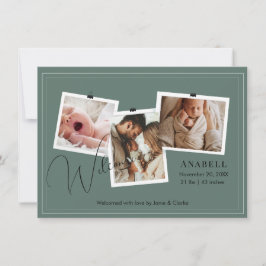 Anúncio Modern Sage Green Zigzag 3 Photo Collage Birth