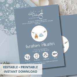 Anúncio Modern Slate Blue Islamic Baby Boy Birth