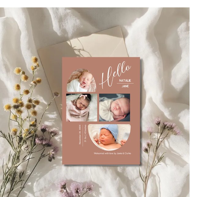 Anúncio Modern Terracotta 4 Baby Photo Collage Birth  (Criador carregado)