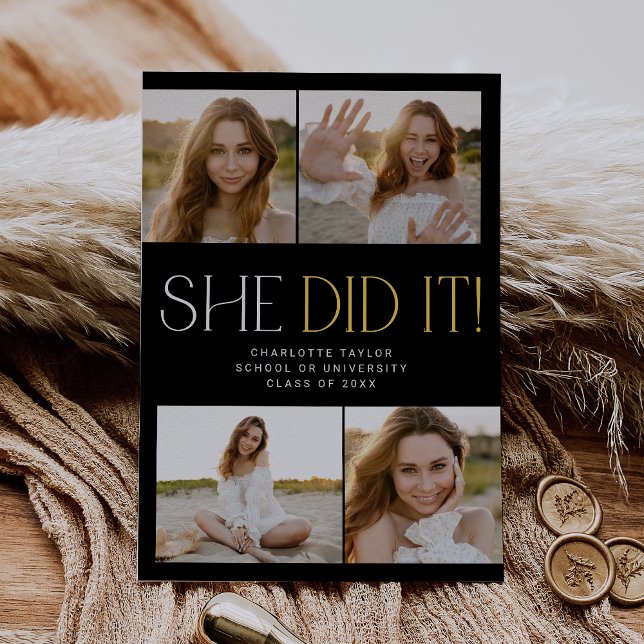 Anúncio Moderna Fete Preto Dourada Ela Fez A Graduação Fot (Criador carregado)