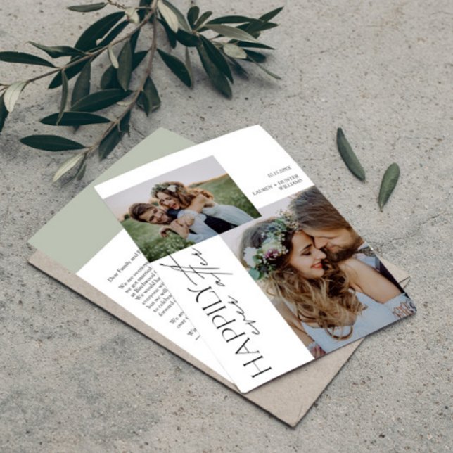 Anúncio Moderno Felizmente Após Casamento Fotográfico (Easily personalize this wedding announcement with your photos and deets)