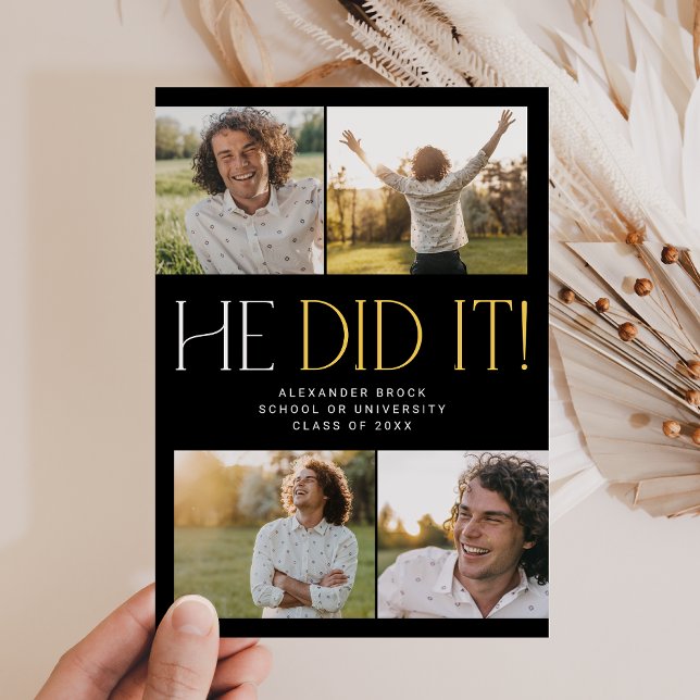 Anúncio Moderno Fete Negro Dourado Ele Fez Isso Graduação  (Criador carregado)